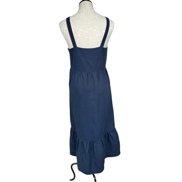 Frank and Oak Navy Blue Button Down Ruffle Sun Dress Sleeveless Size Medium - Picture 5 of 15